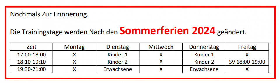 Während den Ferien findet kein Training statt.